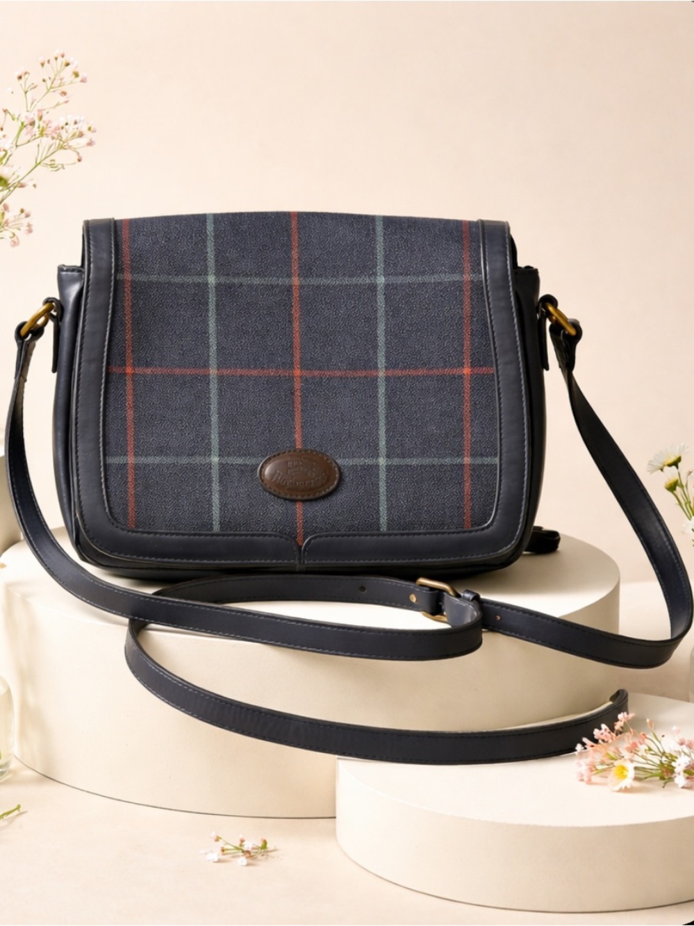Authentic Leather Burberry Check Crossbody/Shoulder Bag.